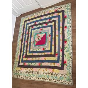 Vintage Hand Quilted Log Cabin Housetop Quilt Concentric Squares Abstract 6x7
